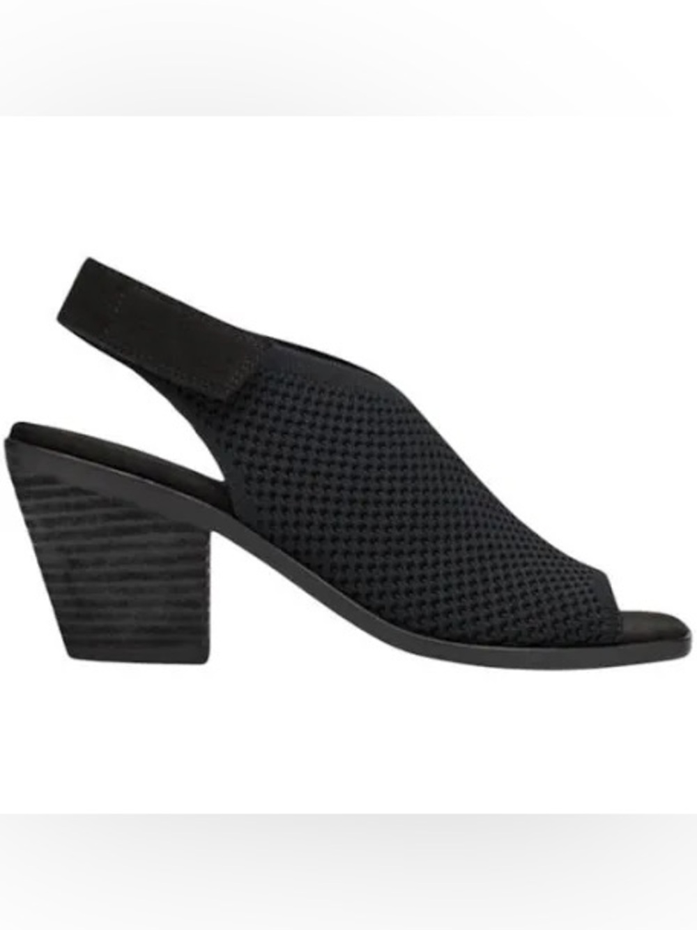 Eileen Fisher Avil Sandals Women 8 Black Stretch Knit Block Heel